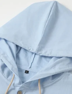 OUKU Men's Shirt Linen Shirt Calico Shirt Beach Wear Button Up Shirt Hooded Shirt Plain Casual Daily Black White Blue Green Long Sleeve Hooded Spring & Summer Clothing Apparel Buttons