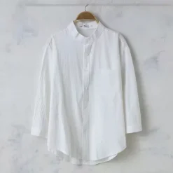 Discount OUKU Men's Shirt Linen Shirt Chinese Collar Shirt Mandarin Collar Shirt Casual Shirt Cotton Shirt Plain Vacation Hawaiian Black White Army Green 3/4 Length Sleeve Band Collar Spring & Fall Clothing