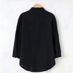 Discount OUKU Men's Shirt Linen Shirt Chinese Collar Shirt Mandarin Collar Shirt Casual Shirt Cotton Shirt Plain Vacation Hawaiian Black White Army Green 3/4 Length Sleeve Band Collar Spring & Fall Clothing