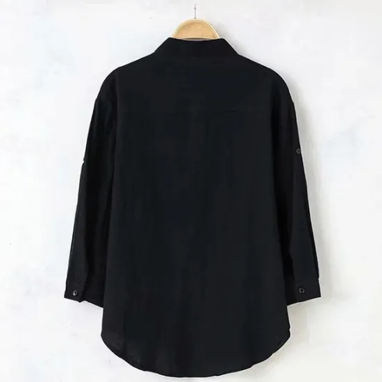 Discount OUKU Men's Shirt Linen Shirt Chinese Collar Shirt Mandarin Collar Shirt Casual Shirt Cotton Shirt Plain Vacation Hawaiian Black White Army Green 3/4 Length Sleeve Band Collar Spring & Fall Clothing
