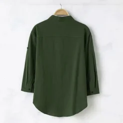 Discount OUKU Men's Shirt Linen Shirt Chinese Collar Shirt Mandarin Collar Shirt Casual Shirt Cotton Shirt Plain Vacation Hawaiian Black White Army Green 3/4 Length Sleeve Band Collar Spring & Fall Clothing