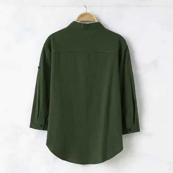 Discount OUKU Men's Shirt Linen Shirt Chinese Collar Shirt Mandarin Collar Shirt Casual Shirt Cotton Shirt Plain Vacation Hawaiian Black White Army Green 3/4 Length Sleeve Band Collar Spring & Fall Clothing