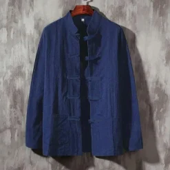 Outlet OUKU Men's Shirt Linen Shirt Chinese Collar Shirt Mandarin Collar Shirt Casual Shirt Cotton Shirt Plain Vacation Hawaiian Black White Navy Blue Beige Long Sleeve Grandad Collar Spring & Fall Clothing