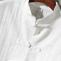 Outlet OUKU Men's Shirt Linen Shirt Chinese Collar Shirt Mandarin Collar Shirt Casual Shirt Cotton Shirt Plain Vacation Hawaiian Black White Navy Blue Beige Long Sleeve Grandad Collar Spring & Fall Clothing