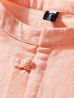 Clearance OUKU Men's Shirt Linen Shirt Chinese Collar Shirt Mandarin Collar Shirt Casual Shirt Cotton Linen Shirt Plain Vacation Casual Black White Pink Wine Long Sleeve Grandad Collar Spring & Summer Clothing