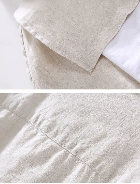 Sale OUKU Men's Shirt Linen Shirt Classic Casual Beach Shirt Standard Fit Long Sleeve Lapel Solid Color Cotton Linen White Beige Grey