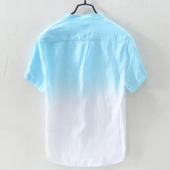 Sale OUKU Men's Shirt Linen Shirt Cotton Linen Shirt Chinese Collar Shirt Mandarin Collar Shirt Summer Shirt Gradient Vacation Street Yellow Orange Green Light Blue Short Sleeve Grandad Collar Summer Clothing