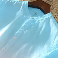Sale OUKU Men's Shirt Linen Shirt Cotton Linen Shirt Chinese Collar Shirt Mandarin Collar Shirt Summer Shirt Gradient Vacation Street Yellow Orange Green Light Blue Short Sleeve Grandad Collar Summer Clothing