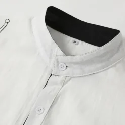 New OUKU Men's Shirt Linen Shirt Embroidered Button Up Shirt Casual Shirt Summer Shirt Beach Shirt Black White Pink Long Sleeve Standing Collar Spring & Summer Casual Daily Clothing Apparel Embroidered