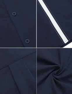 Online OUKU Men's Shirt Linen Shirt Guayabera Shirt Summer Shirt Beach Shirt Button Up Shirt Color Block Vacation Casual Navy Blue Blue Khaki Short Sleeve Turndown Summer Clothing Apparel