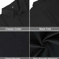 Hot OUKU Men's Shirt Linen Shirt Guayabera Shirt Summer Shirt Beach Shirt Button Up Shirt Plain Vacation Casual Black White Navy Blue Blue Short Sleeve Lapel Summer Clothing Apparel Patchwork