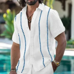 Clearance OUKU Men's Shirt Linen Shirt Guayabera Shirt Summer Shirt Beach Wear Button Up Shirt Plain Casual Daily Black White Orange Short Sleeve Collar Summer Spring Clothing Apparel