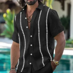 Clearance OUKU Men's Shirt Linen Shirt Guayabera Shirt Summer Shirt Beach Wear Button Up Shirt Plain Casual Daily Black White Orange Short Sleeve Collar Summer Spring Clothing Apparel