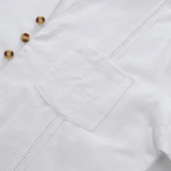 Outlet OUKU Men's Shirt Linen Shirt Guayabera Shirt Summer Shirt Casual Shirt Button Up Shirt Plain Home Daily White Pink Khaki Light Blue Long Sleeve Band Collar Summer Spring & Fall Clothing Apparel