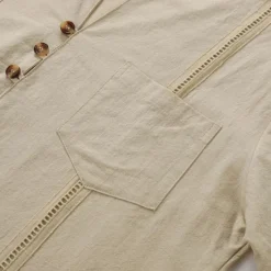 Outlet OUKU Men's Shirt Linen Shirt Guayabera Shirt Summer Shirt Casual Shirt Button Up Shirt Plain Home Daily White Pink Khaki Light Blue Long Sleeve Band Collar Summer Spring & Fall Clothing Apparel
