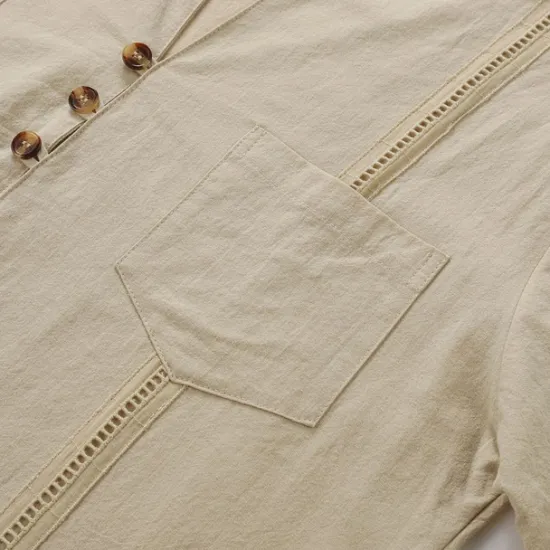 Outlet OUKU Men's Shirt Linen Shirt Guayabera Shirt Summer Shirt Casual Shirt Button Up Shirt Plain Home Daily White Pink Khaki Light Blue Long Sleeve Band Collar Summer Spring & Fall Clothing Apparel