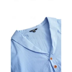 Best OUKU Men's Shirt Linen Shirt Popover Shirt Summer Shirt Beach Wear Plain Vacation Casual Black Khaki Light Blue Long Sleeve Collar Spring & Summer Clothing Apparel