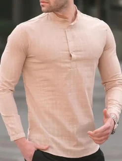 Sale OUKU Men's Shirt Linen Shirt Popover Shirt Summer Shirt Beach Shirt Black White Blue Long Sleeve Plain Henley Spring & Summer Casual Daily Clothing Apparel