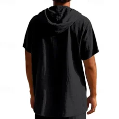 Clearance OUKU Men's Shirt Linen Shirt Popover Shirt Casual Shirt Cotton Shirt Plain Vacation Street Black White Yellow Navy Blue Short Sleeve Hooded Summer Clothing Apparel Button-Down