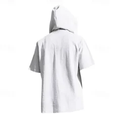 Clearance OUKU Men's Shirt Linen Shirt Popover Shirt Casual Shirt Cotton Shirt Plain Vacation Street Black White Yellow Navy Blue Short Sleeve Hooded Summer Clothing Apparel Button-Down