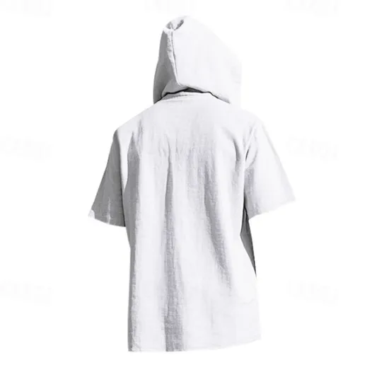 Clearance OUKU Men's Shirt Linen Shirt Popover Shirt Casual Shirt Cotton Shirt Plain Vacation Street Black White Yellow Navy Blue Short Sleeve Hooded Summer Clothing Apparel Button-Down