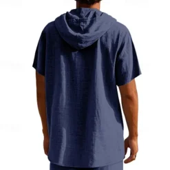Clearance OUKU Men's Shirt Linen Shirt Popover Shirt Casual Shirt Cotton Shirt Plain Vacation Street Black White Yellow Navy Blue Short Sleeve Hooded Summer Clothing Apparel Button-Down