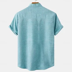 Sale OUKU Men's Shirt Linen Shirt Retro Shirts Vintage Shirt Ethnic Shirt Western Work Causal Blue Green khaki Short Sleeve Turndown Summer Spring Clothing Apparel