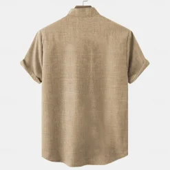 Discount OUKU Men's Shirt Linen Shirt Retro Shirts Vintage Shirt Ethnic Shirt Daily Blue Green khaki Short Sleeve Turndown Summer Spring Clothing Apparel