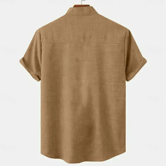 Online OUKU Men's Shirt Linen Shirt Retro Shirts Vintage Shirt Ethnic Shirt Ethnic Vacation Daily Green khaki Beige Short Sleeve Turndown Summer Spring Clothing Apparel