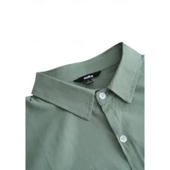 Sale OUKU Men's Shirt Linen Shirt Summer Shirt Beach Wear Button Up Shirt Solid Color Street Daily White Blue Green Khaki Long Sleeve Fold-over Collar Clothing Apparel Pocket