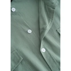 Sale OUKU Men's Shirt Linen Shirt Summer Shirt Beach Wear Button Up Shirt Solid Color Street Daily White Blue Green Khaki Long Sleeve Fold-over Collar Clothing Apparel Pocket