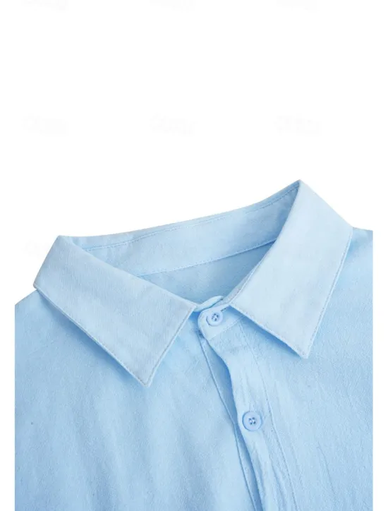 Outlet OUKU Men's Shirt Linen Shirt Summer Shirt Beach Wear Button Up Shirt Plain Casual Daily Black White Pink Navy Blue Long Sleeve Turndown Spring & Summer Clothing Apparel