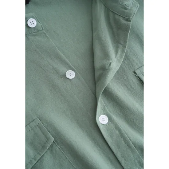 Best OUKU Men's Shirt Linen Shirt Summer Shirt Button Up Shirt Solid Color Vacation Street White Green Khaki Light Blue Long Sleeve Collar Clothing Apparel Pocket