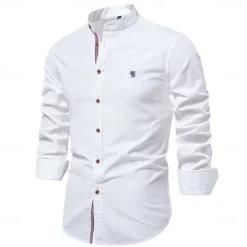 Clearance OUKU Men's Shirt Linen Shirt Summer Shirt Button Up Shirt Plain Casual Daily Black White Light Green Navy Blue Long Sleeve Collar Spring & Summer Clothing Apparel
