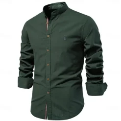 Clearance OUKU Men's Shirt Linen Shirt Summer Shirt Button Up Shirt Plain Casual Daily Black White Light Green Navy Blue Long Sleeve Collar Spring & Summer Clothing Apparel