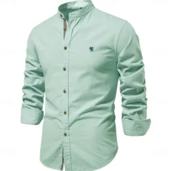 Clearance OUKU Men's Shirt Linen Shirt Summer Shirt Button Up Shirt Plain Casual Daily Black White Light Green Navy Blue Long Sleeve Collar Spring & Summer Clothing Apparel