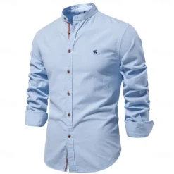 Clearance OUKU Men's Shirt Linen Shirt Summer Shirt Button Up Shirt Plain Casual Daily Black White Light Green Navy Blue Long Sleeve Collar Spring & Summer Clothing Apparel
