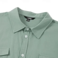 Online OUKU Men's Shirt Linen Shirt Summer Shirt Beach Shirt Solid Color Vacation Curise Green Light Grey Light Blue Short Sleeve Fold-over Collar Spring & Summer Clothing Apparel Pocket