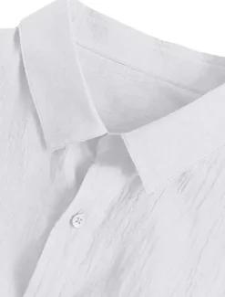 Discount OUKU Men's Shirt Linen Shirt Summer Shirt Beach Wear Button Up Shirt Solid Color Vacation Curise Black White Pink Navy Blue Long Sleeve Collar Spring & Summer Clothing Apparel Button-Down