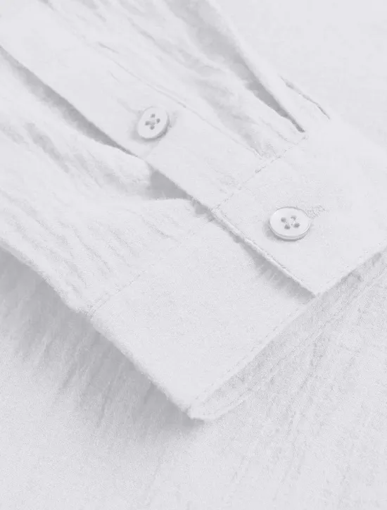 Discount OUKU Men's Shirt Linen Shirt Summer Shirt Beach Wear Button Up Shirt Solid Color Vacation Curise Black White Pink Navy Blue Long Sleeve Collar Spring & Summer Clothing Apparel Button-Down