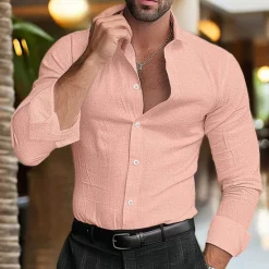 Clearance OUKU Men's Shirt Linen Shirt Summer Shirt Beach Wear Button Up Shirt Plain Vacation Curise Black White Pink Blue Long Sleeve Lapel Spring & Summer Clothing Apparel