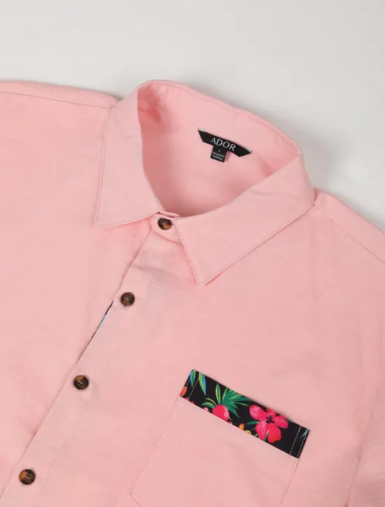 Online OUKU Men's Shirt Linen Shirt Summer Shirt Beach Wear Button Up Shirt Floral Vacation Curise Black White Pink Blue Long Sleeve Lapel Spring & Fall Clothing Apparel Splice