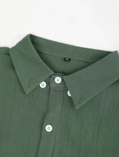 Best OUKU Men's Shirt Linen Shirt Summer Shirt Beach Shirt Untucked Shirts Solid Color Outdoor Vacation Black Brown Green Khaki Long Sleeve Turndown Spring & Fall Clothing Apparel Button-Down