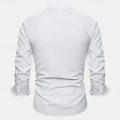 New OUKU Men's Shirt Linen Shirt Summer Shirt Beach Shirt Plain Vacation Hawaiian Long Sleeve V Neck Spring & Fall Clothing Apparel Button-Down White