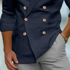 OUKU Men's Shirt Linen Shirt Summer Shirt Beach Shirt Solid Color Formal Party Evening Wear White Navy Blue Khaki Long Sleeve Shawl Collar Spring & Fall Cross-Seasons Clothing Apparel Buttons