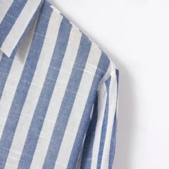 Outlet OUKU Men's Shirt Linen Shirt Summer Shirt Beach Shirt Cotton Linen Shirt Striped Shirts Striped Vacation Hawaiian Yellow Red Blue Green Long Sleeve Turndown Spring & Fall Clothing Apparel Button-Down