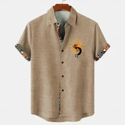 Best OUKU Men's Shirt Linen Shirt Summer Hawaiian Shirt Retro Shirts Vintage Shirt Ethnic Shirt Daily Light Green Blue Sky Blue Brown Short Sleeve Turndown Summer Spring Clothing Apparel