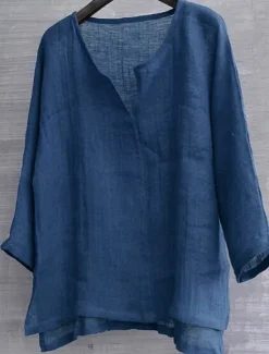 Sale OUKU Men's Shirt Linen Shirt Summer Shirt Beach Wear Solid Color Street Hawaiian ArmyGreen Black White Orange Long Sleeve Collar Clothing Apparel
