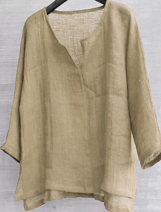 Sale OUKU Men's Shirt Linen Shirt Summer Shirt Beach Wear Solid Color Street Hawaiian ArmyGreen Black White Orange Long Sleeve Collar Clothing Apparel