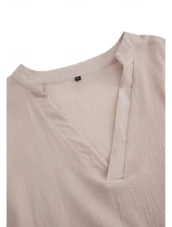 Hot OUKU Men's Shirt Linen Shirt Viking Style Summer Shirt Beach Wear Solid Color Outdoor Street Green Beige Long Sleeve V Neck Summer Spring Clothing Apparel